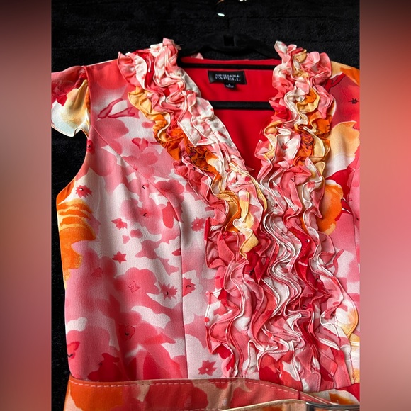 Adrianna Papell Orange/Pink Floral Dress with belt, size 4 - Picture 4 of 13